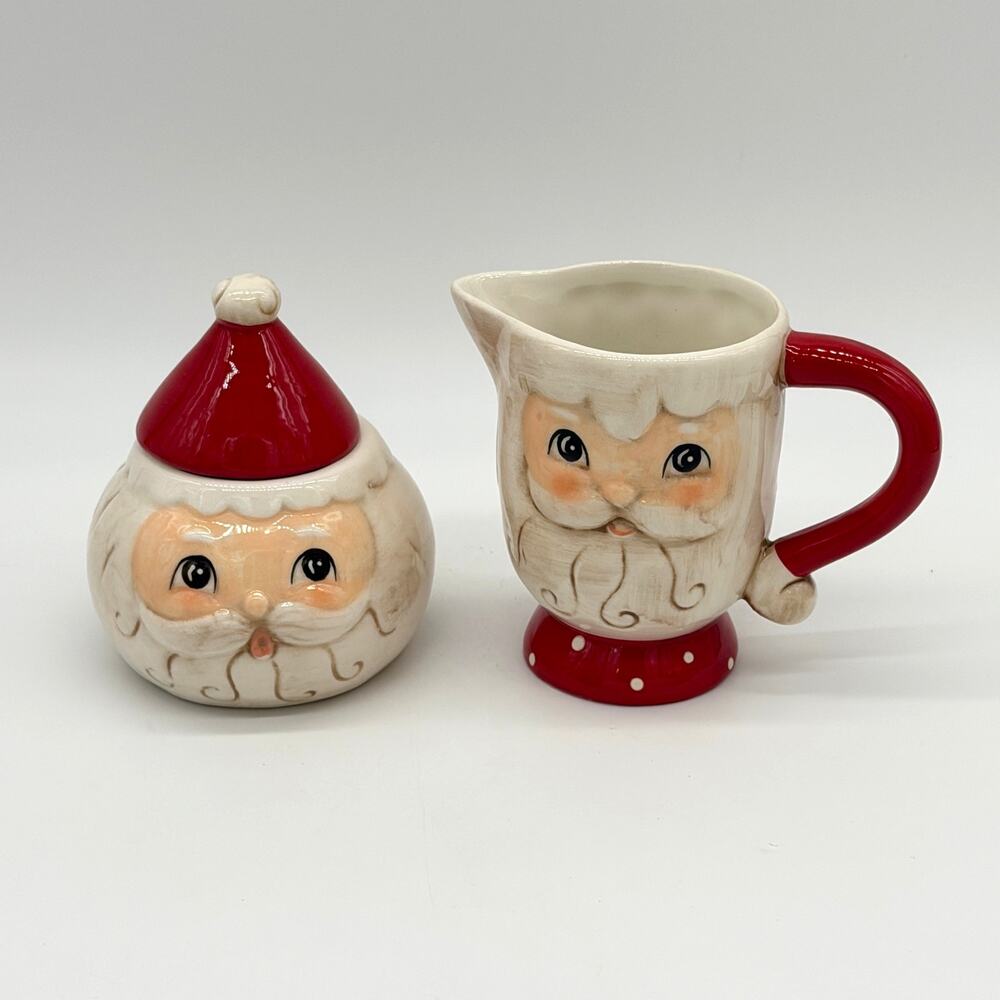 Johanna Parker Santa Claus Cream & Sugar Jar 2 Pc Set Christmas Creamer NEW